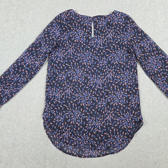 LC Lauren Conrad Blouse Womens Size Small Blue Floral Long Sleeve - Picture 7 of 12